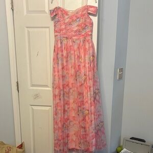 Adrianna Papell Pink Floral Off-Shoulder Dress